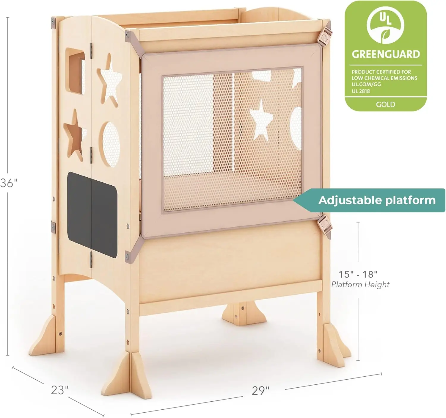 Ayudante de cocina clásico®Taburete con 2 trapos, doble ancho, altura ajustable, taburete escalonado para niños, muebles para niños