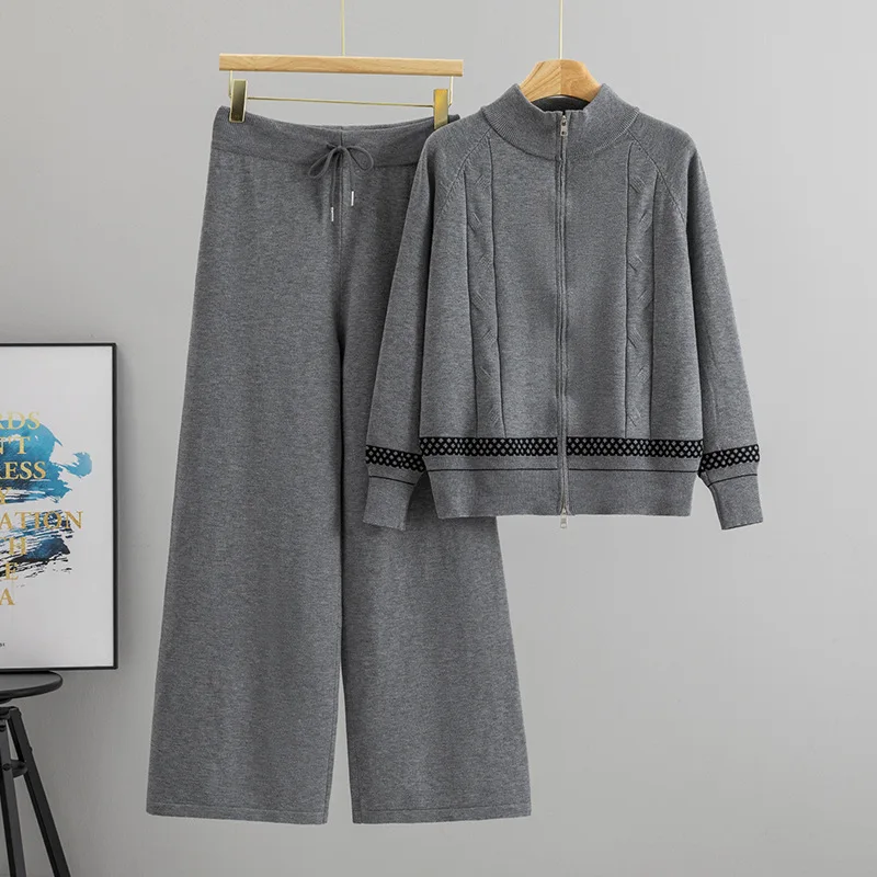 Sweater Coat Women Knit 2 Piece Set Cardigan Wide Leg Pants Suit Knitted Tracksuit Jacket Trousers Outfits Autumn Winter 2026 view 4