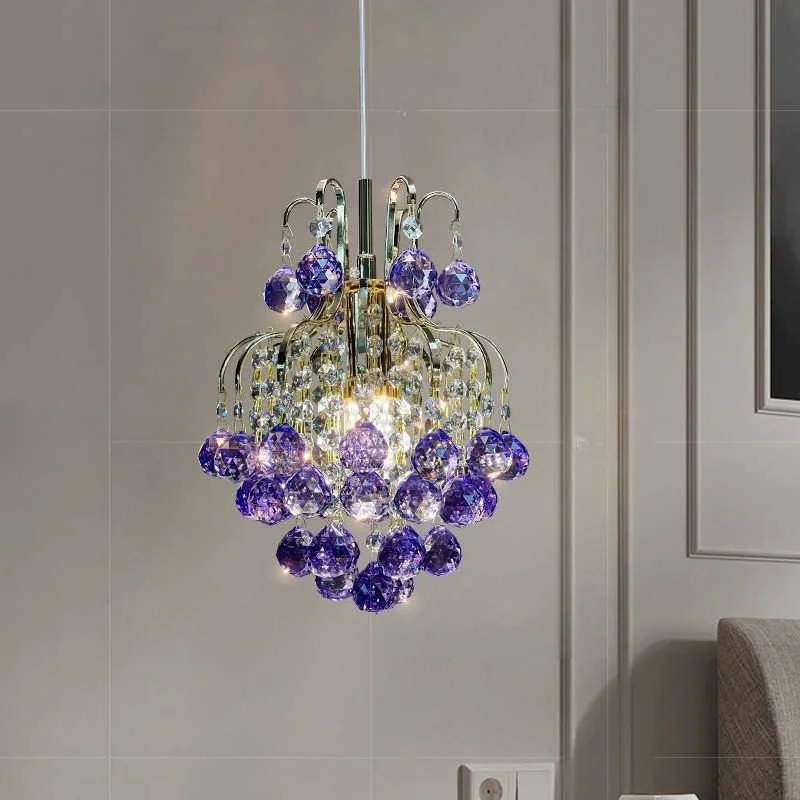 

Italian bedside chandelier long-line bedroom light luxury high-end sense personalized purple crystal ball living room background