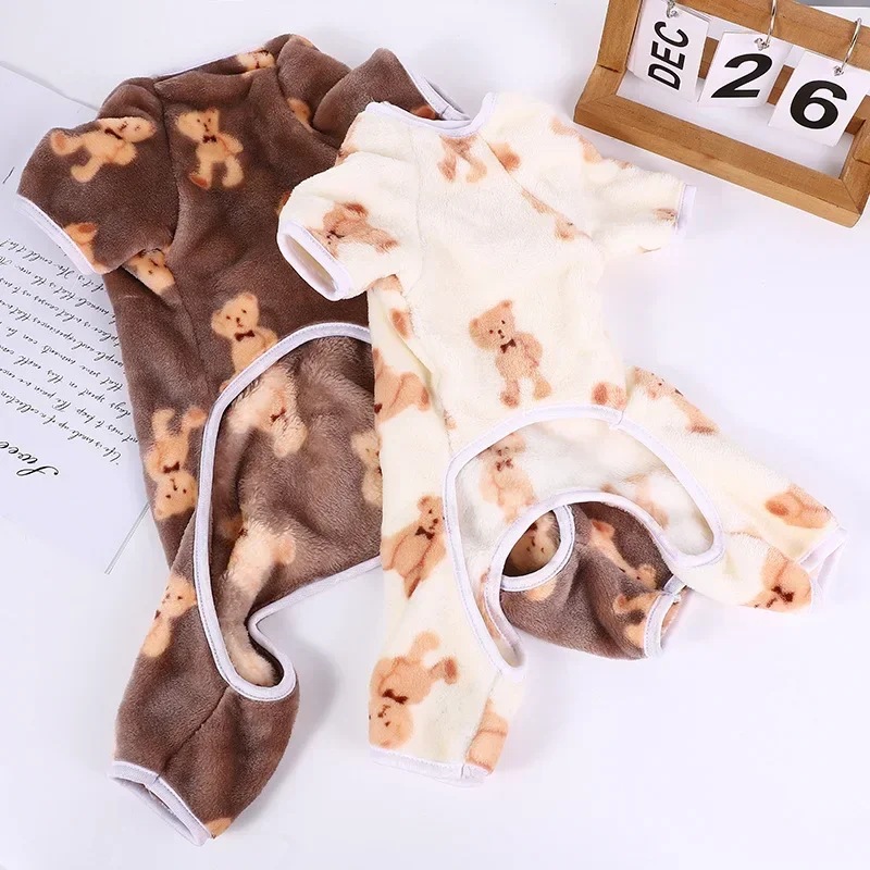 Pijamas de Otoño Invierno para mascotas, mono bonito de oso para cachorros, chaqueta de felpa para perros pequeños y medianos, ropa para gatos,