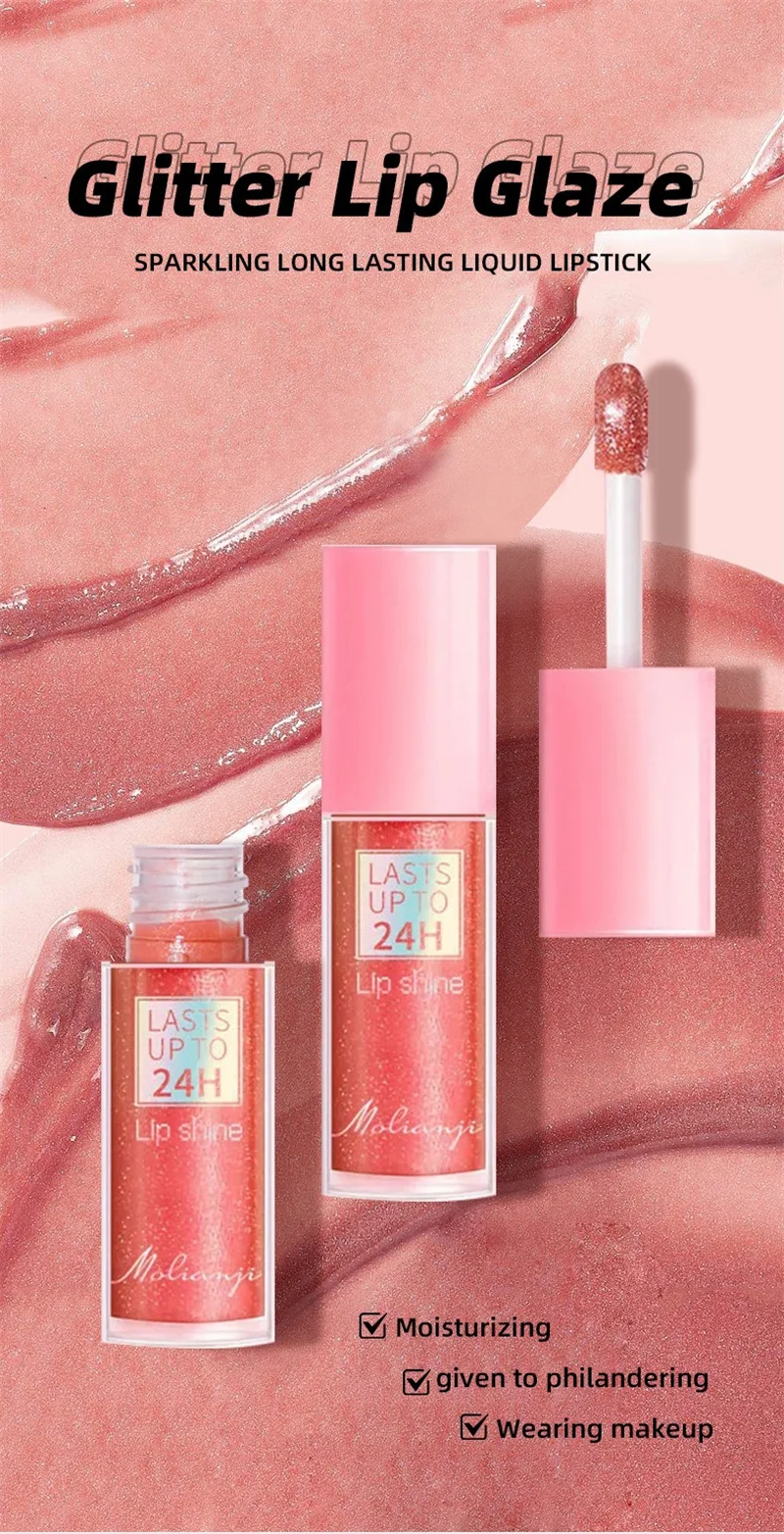 3 Farben Fließender Glitzer-Lipgloss Feuchtigkeitsspendender Diamant-Schimmer Lip Glaze Funkelnder Glitzer Flüssiger Lippenstift Perl-Lippentinte – Detail 1