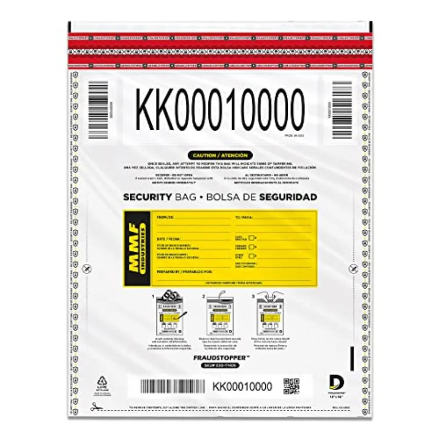 

Cash Transmittal Bags 12W x 16H Pack of 100 Unique Alphanumeric Numbering Self-Sealing Adhesive Four Tamper Indicators Folded B