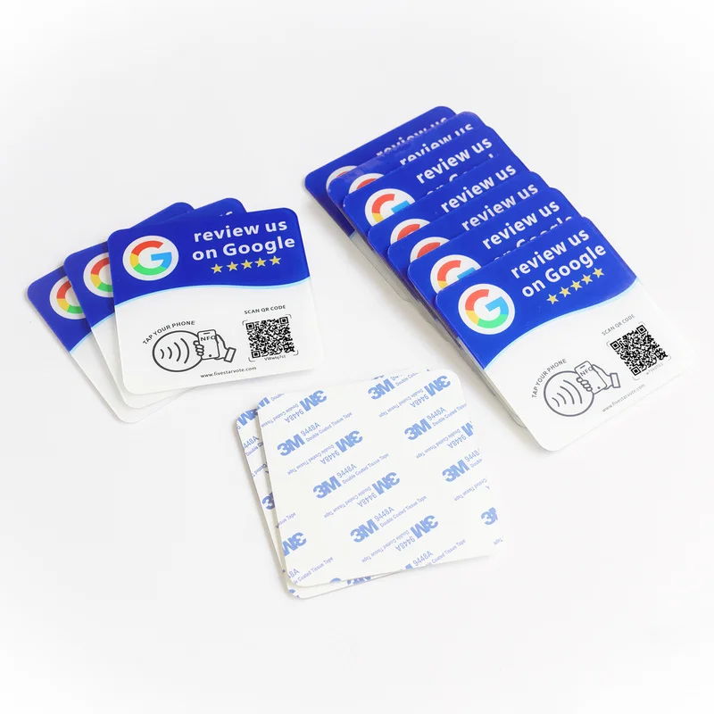 NTAG215 NFC Google Review Card Desk Sticker, Tap to Review, Editable QR Code, 0.2cm Thin /1.8cm Acrylic, For Vertical Signs