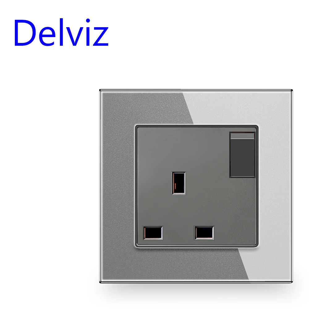 Delviz 13A UK Standard Power Socket, No logo Tempered glass Panel, AC 110V-250V, Electric plug Wall Outlet with switch control