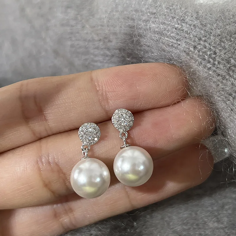 S925 Sterling Silver Grey White Pearl Pendant Earrings for Women with  Diamonds Fashion Jewelry Romantic Accessories