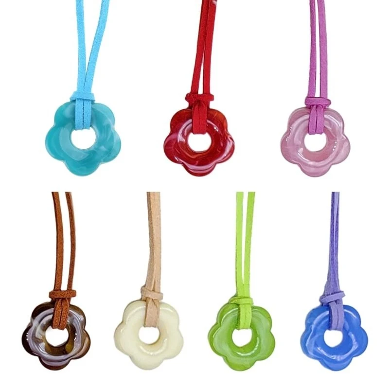 Collier fleurs creuses en résine douce, ras du cou en corde colorée, chaîne clavicule Simple