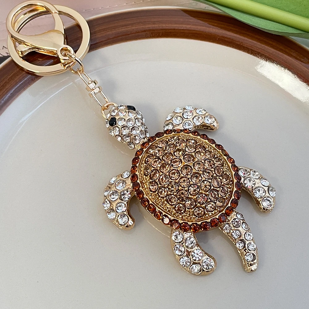 Large Marine Animal Turtle Key Ring Women\'s Luxury Rhinestone Crystal Tortoise Keychain Handbag Pendant Souvenir Birthday Gift