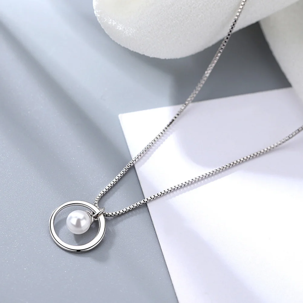 

Elegant Round Pearl Necklace Women Jewelry Silver Stylish Chain Pendant Sterling Gift Shell Fashion Trendy Accessory for Party