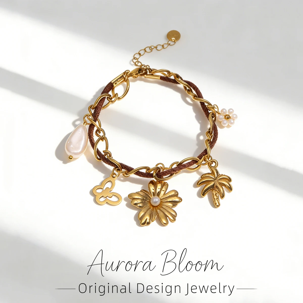 

AURORA Vintage Five-Petaled Flower Pendant Bracelets For Women's Wrist Jewelry Women's Hand Bracelets Stainless Steel Jewelry
