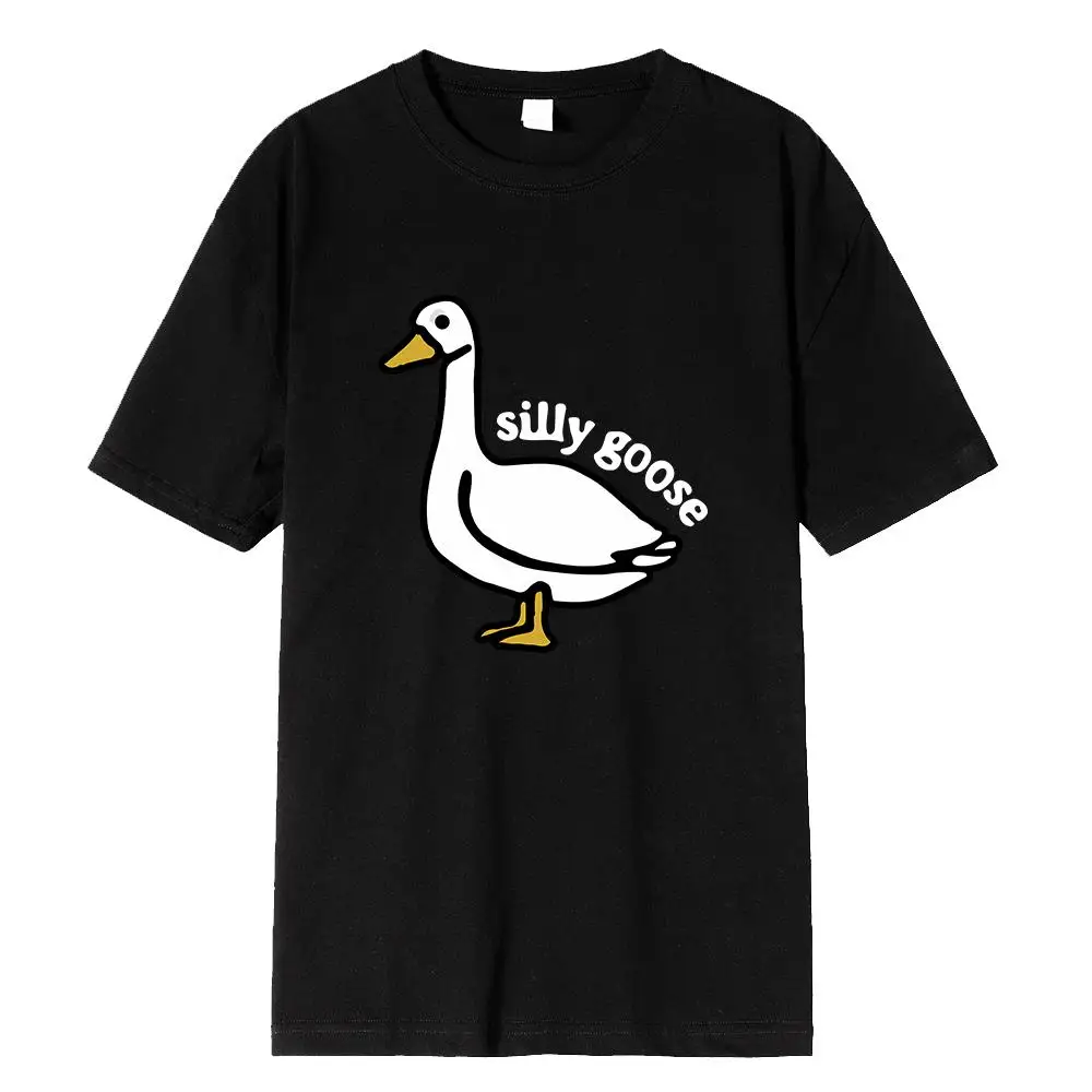 Internet Famous Big White Duck Funny Printed T-Shirt Men Women Couple Short Sleeve 100% Cotton Black Tshirt O-Neck Clothing