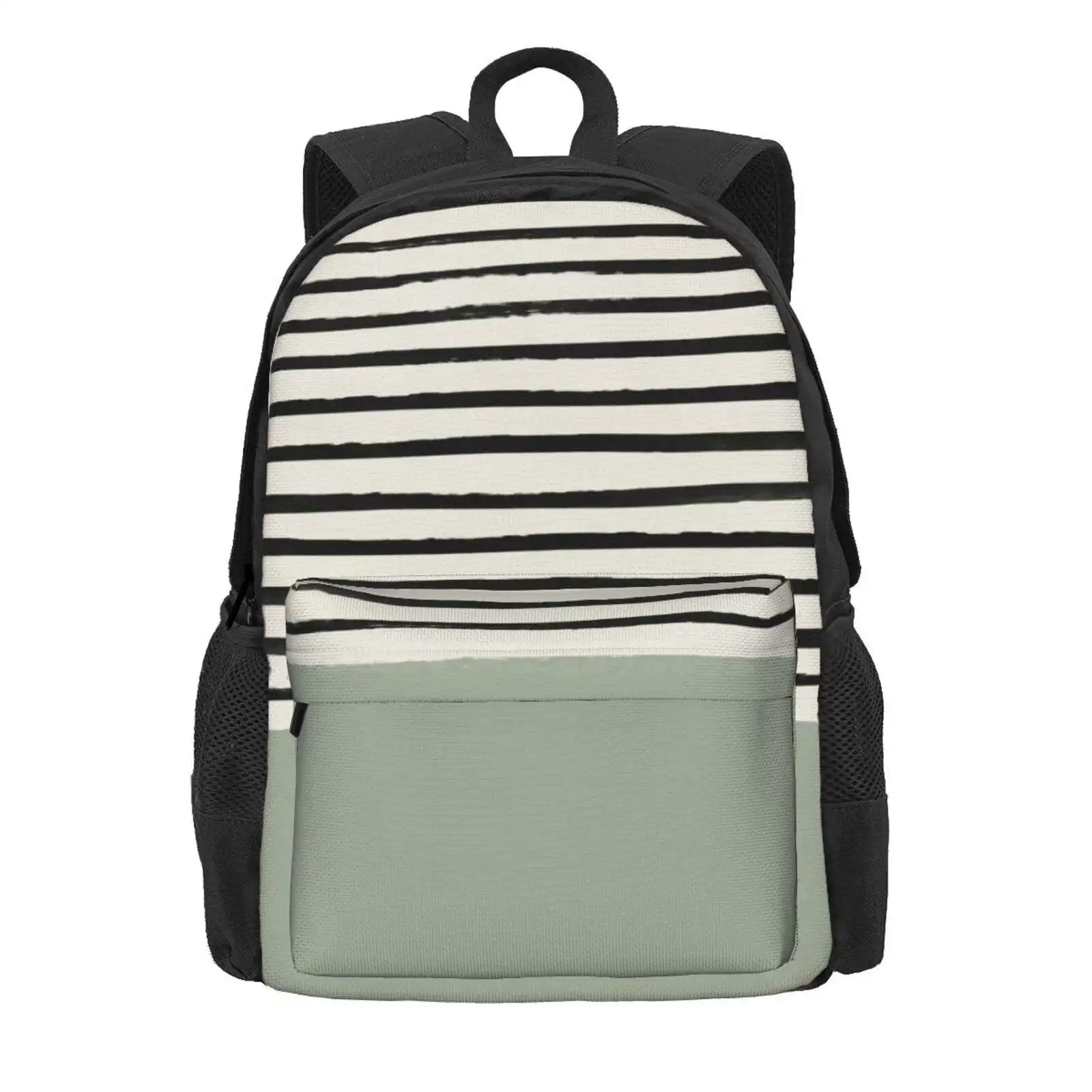 Sage X Stripes Hot Sale Schoolbag Backpack Fashion Bags Sage Green Stripes Pattern Colorblock Color Block Simple Modern Fresh