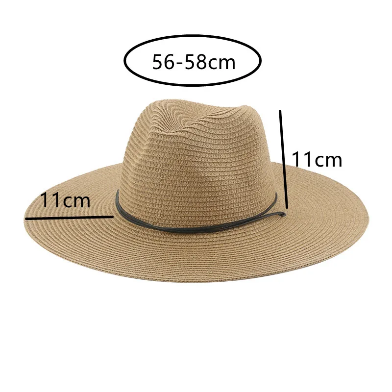 

Straw Sun Hat Hats for Women Hats for Men Big Brim 9cm Windproof Rope Casual Western Cowboy Panama Sun Protection Hats Gorros