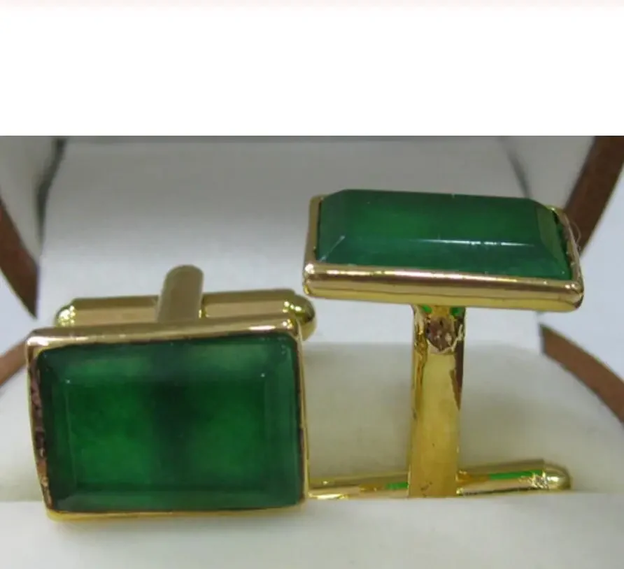 wholesale gentleman's 18kgp grass green square jade Cufflinks