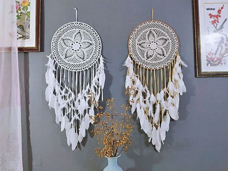 Handwoven Feather Mobile Hanging Ornament Creative Indoor Decorative Knots Dream Catcher Wedding Decoration Store Homestay