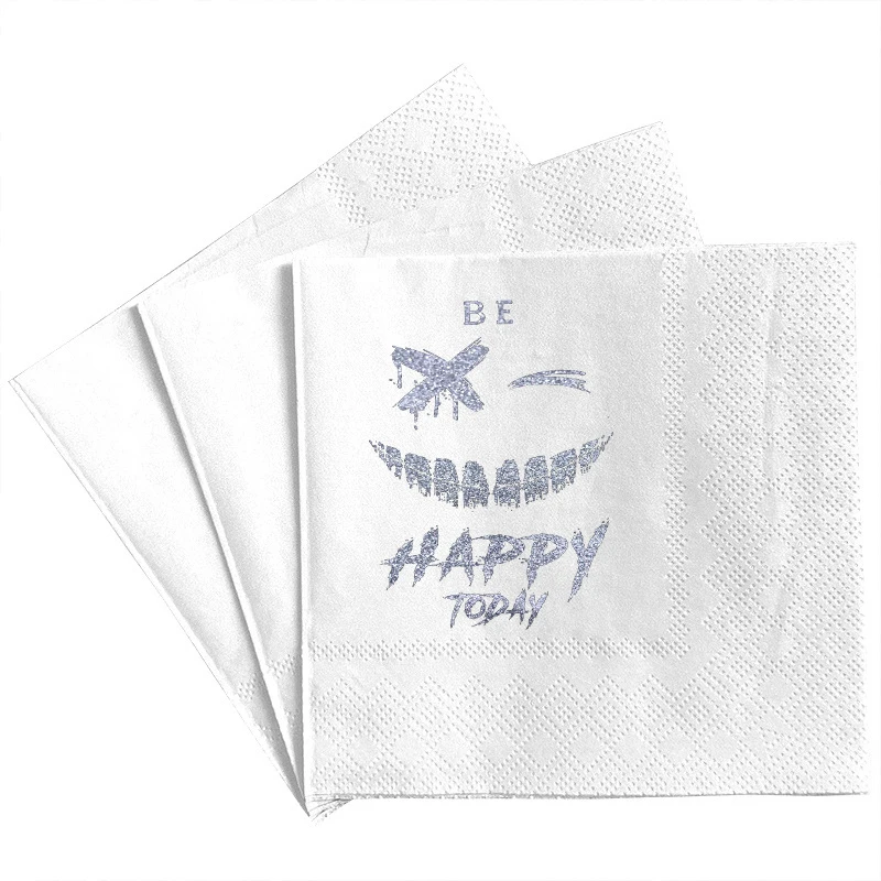 Customized Halloween Spooky Face Printed Napkins, Hot Stamping and Silver Printed, Party Table Decoration, 50pcs