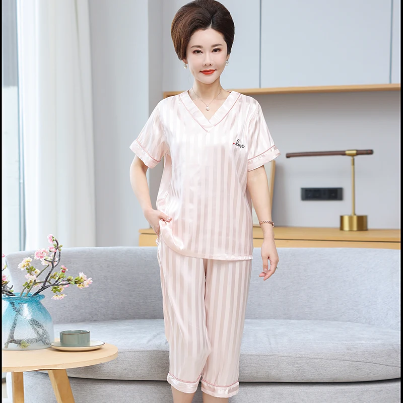 

Комплект женского шелкового белья больших размеров M-4XL: сексуальная пижама с брюками до икр для дома, летняя коллекция