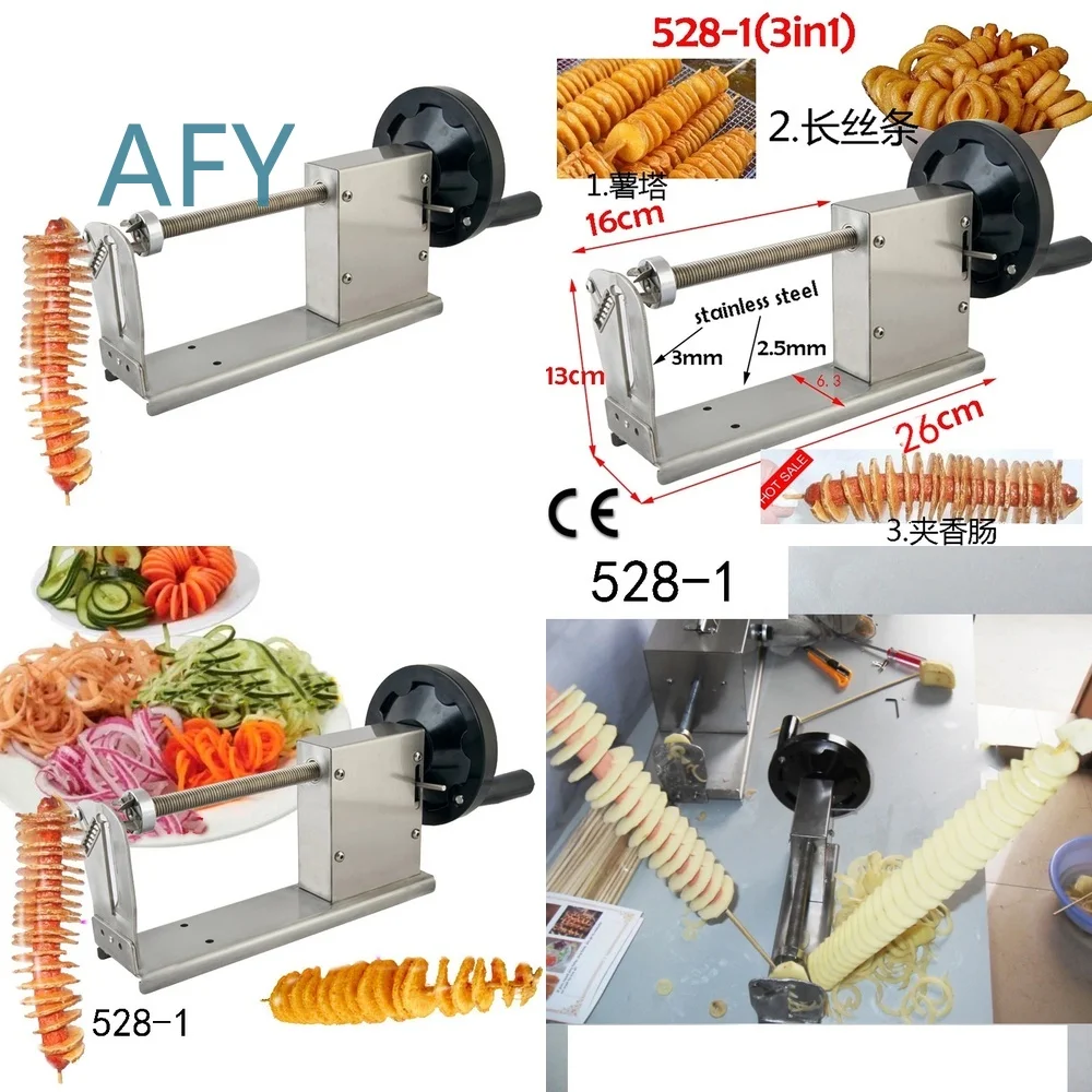 Commercial Stainless Steel Potato Slicer for Spiral Potato Tower Machine 3-in-1 Hand Cranked Twister Kitchen Tool Vegetable
