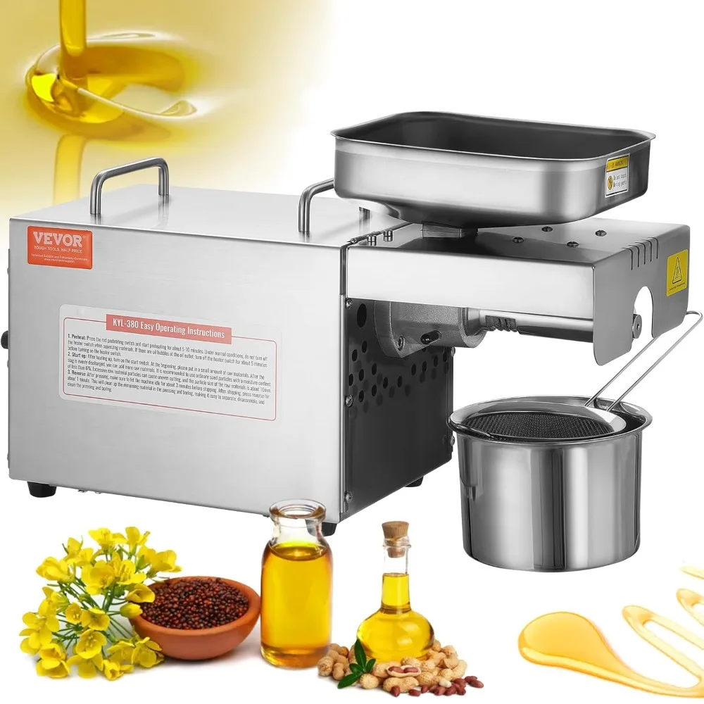 W Stainless Steel Oil Extractor Machine, 140℃ / 284℉ Constant Temperature, Hot Press Oil Ex