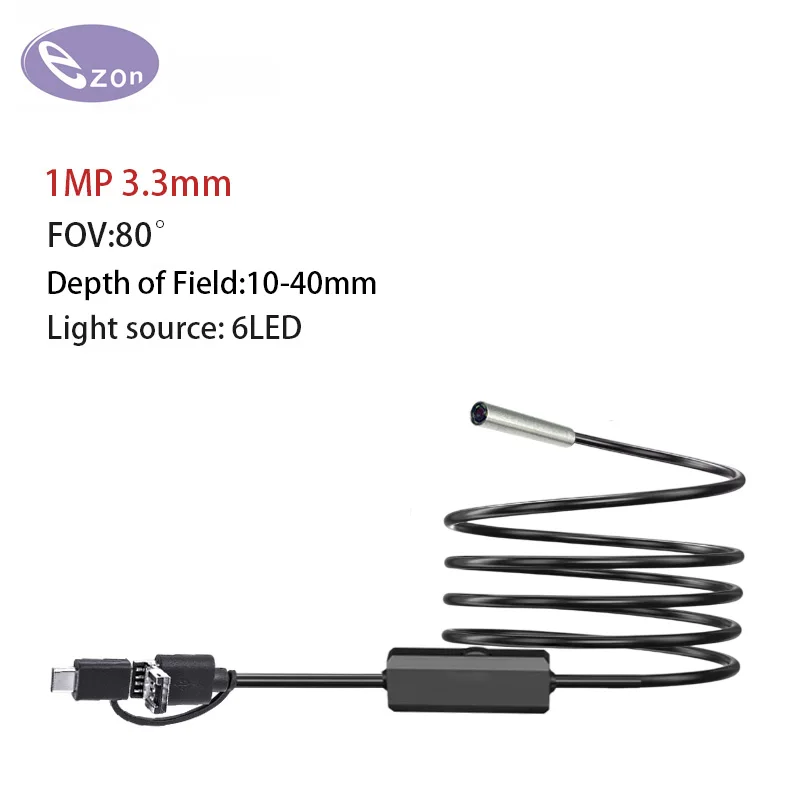 1 MP diameter 3,3 mm 80 °   ultradunne endoscoop Micro industriële pijpleidinginspectie 3m USB Android HD industriële endoscoop