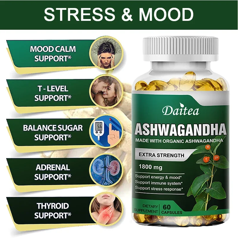 Made with organic ashwagandha to enhance energy, strength, stamina, help men and women relieve anxiety and stress (1-10bottle)