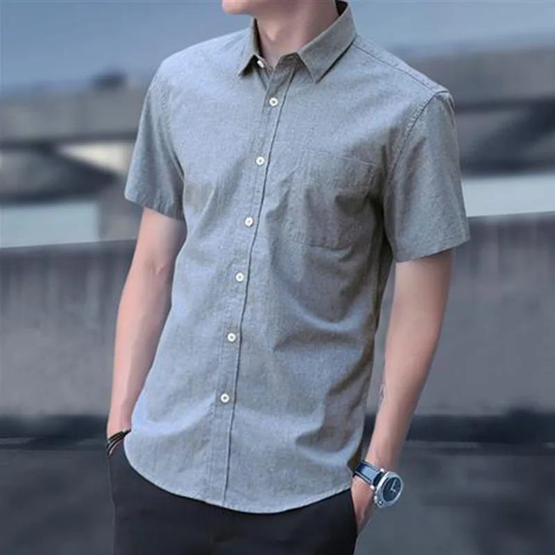 Summer Men's Oxford Short Sleeve Shirt Casual Slim Fit Korean Fashion Shirts For Men Business Luxury Elegant Blouse Tops