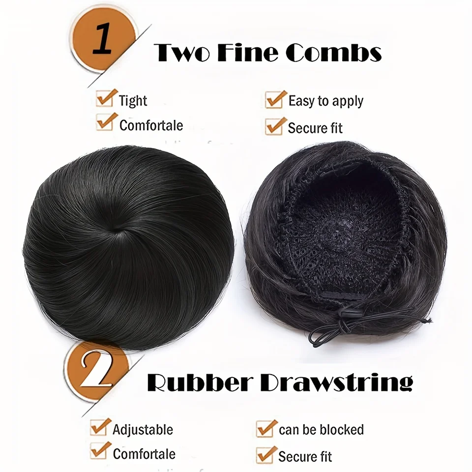 OLACARE Synthetic Hair Bun Chignon Synthetic Hair Elastic Rubber Band Fake Hair Bun Drawstring Pony Tail Hair Extensions Bun