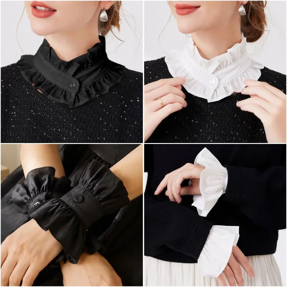 French Style Ruffled Fake Collar for Women Retro Detachable Collar Pleated Dickey with Fake Cuffs for Sweaters And Sweatshirts
