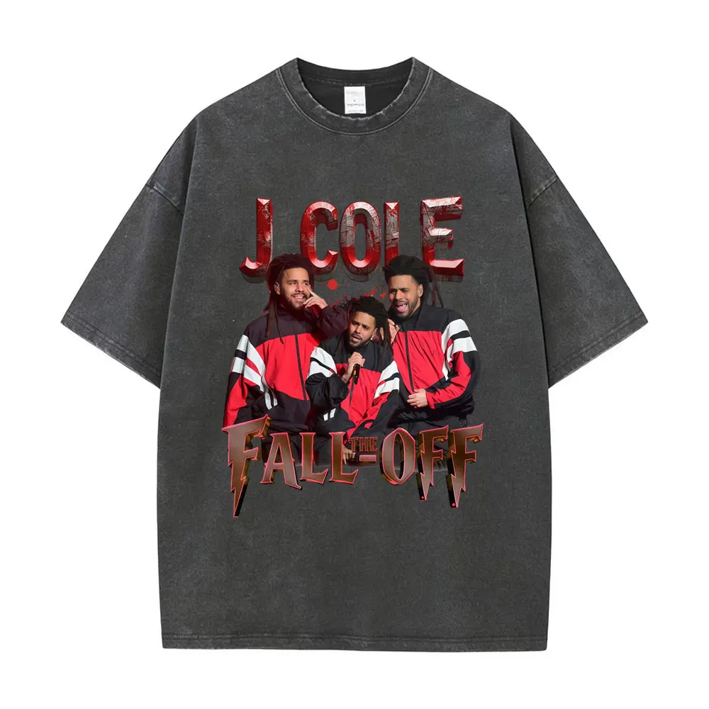 

Washed Vintage J Cole The Fall Off Graphic T Shirt Men Hip Hop Fashion Casual T-shirts Oversized Short Sleeve Streetwear Unisex