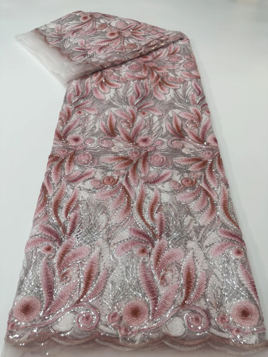 

New Design African Tulle Lace Fabric With Sequins 2025 High Quality French Lace Fabric For Nigerian Women Party Dress LYX2509