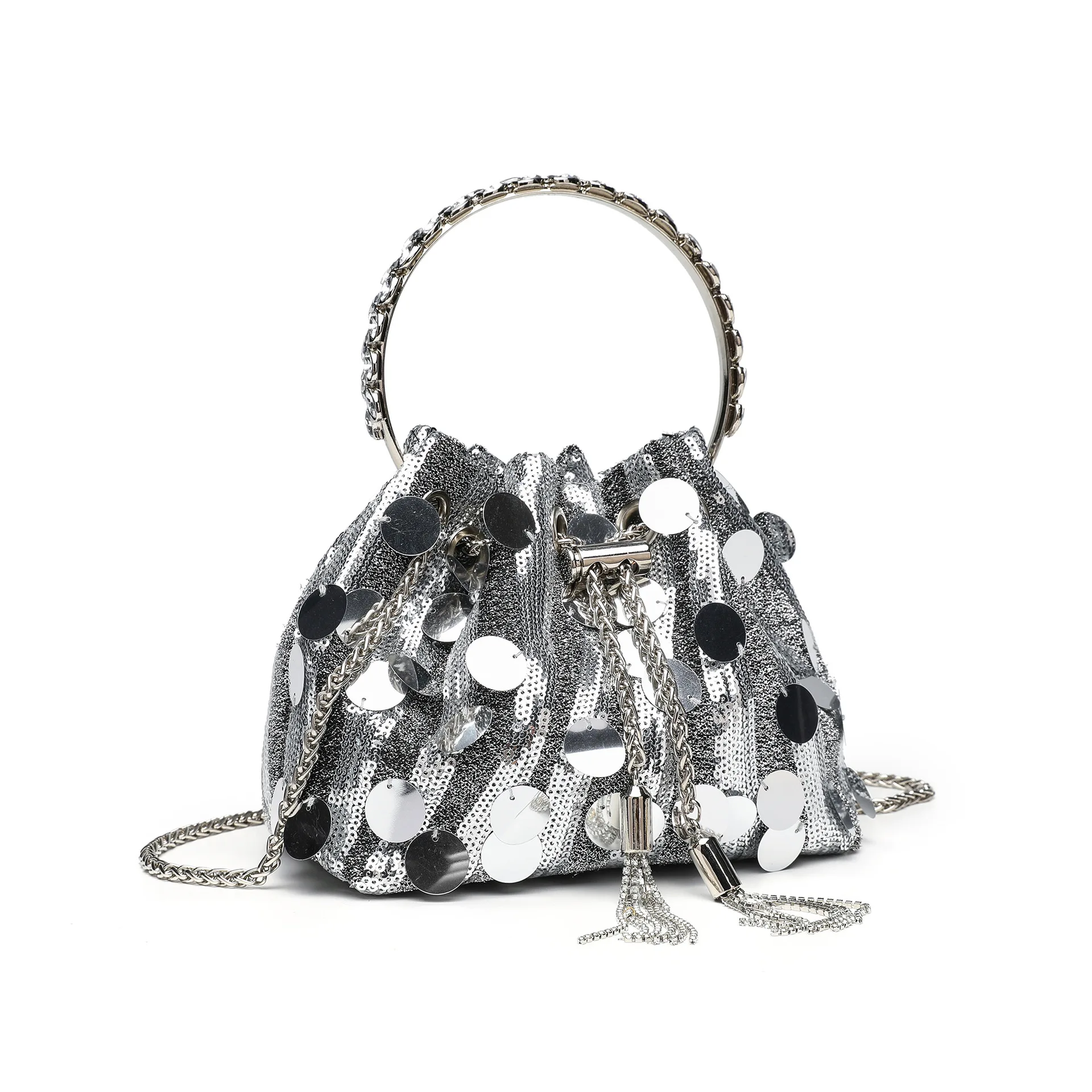 

Women's Bag Light Luxury Sequin Chain Tassel Bucket Handbags Temperament Versatile Single Shoulder Crossbody Bags Birthday Gift