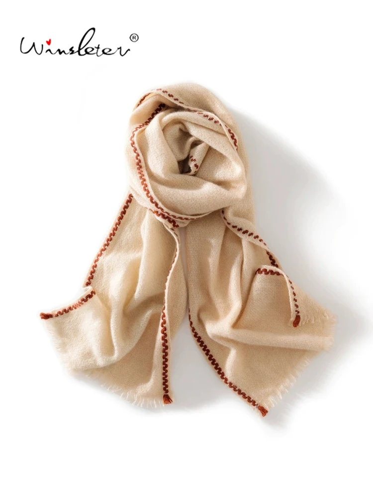 Winsleter-100%Cashmere Elegant Knit Scarf, Color Blocking Tassel, Women Versatile Casual Warm Shawl Sarves, 2026 Autumn A69643CC