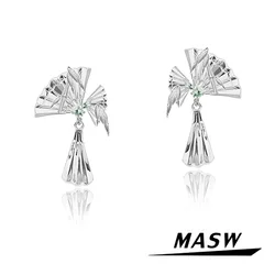 MASW Original Design Vintage Temperament High Quality Thick Silver Plated Fan Dangle Earrings For Women Girl Modern Jewelry