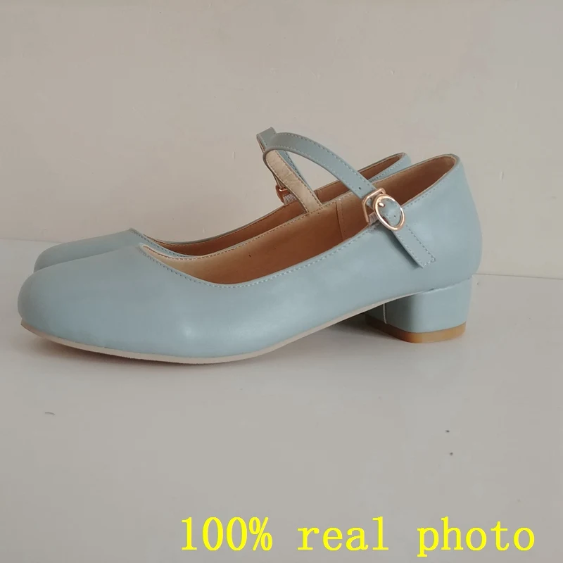 REAVE CAT Buckle Sapatos Femininos Big size 34~43 Spring Summer Women Shoes Sandals 3.5cm Mid Heels Blue Beige QL4861