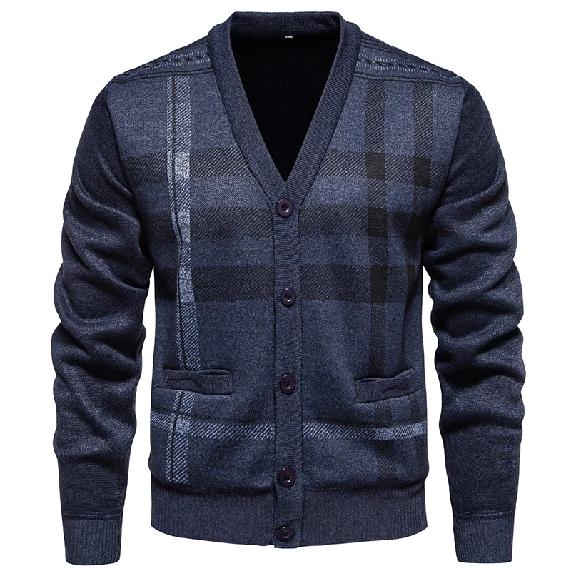 Neue Herbst Männer V-Ausschnitt Plaid Cardigans Business Casual Strick pullover Qualität männliche Outwear schlanke Pullover Cardigans Größe 3x