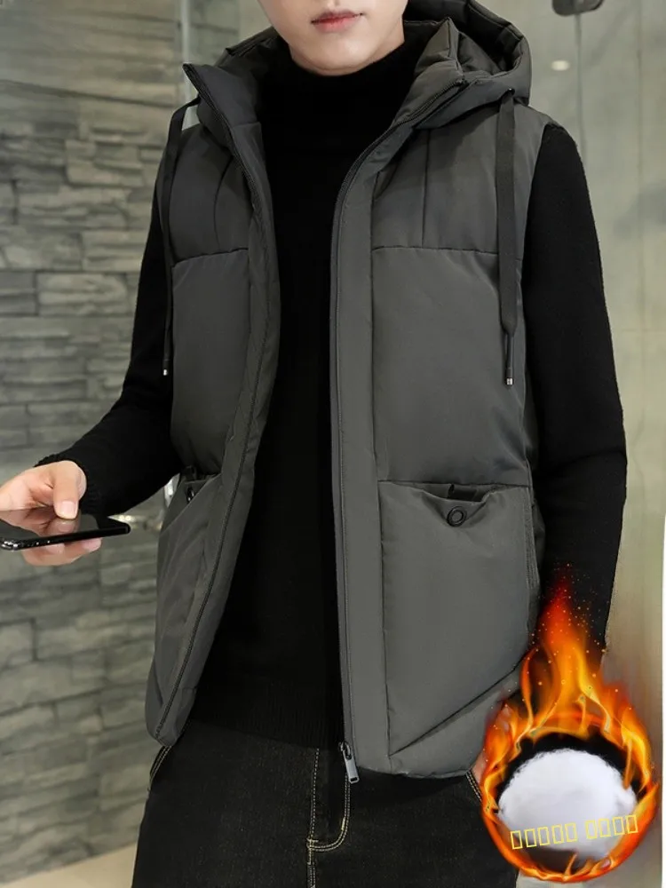 

Мужской зимний новый утепленный жилет Paul из хлопка, свободного кроя, с капюшоном, однотонный, модный, городской, повседневный, утолщенный