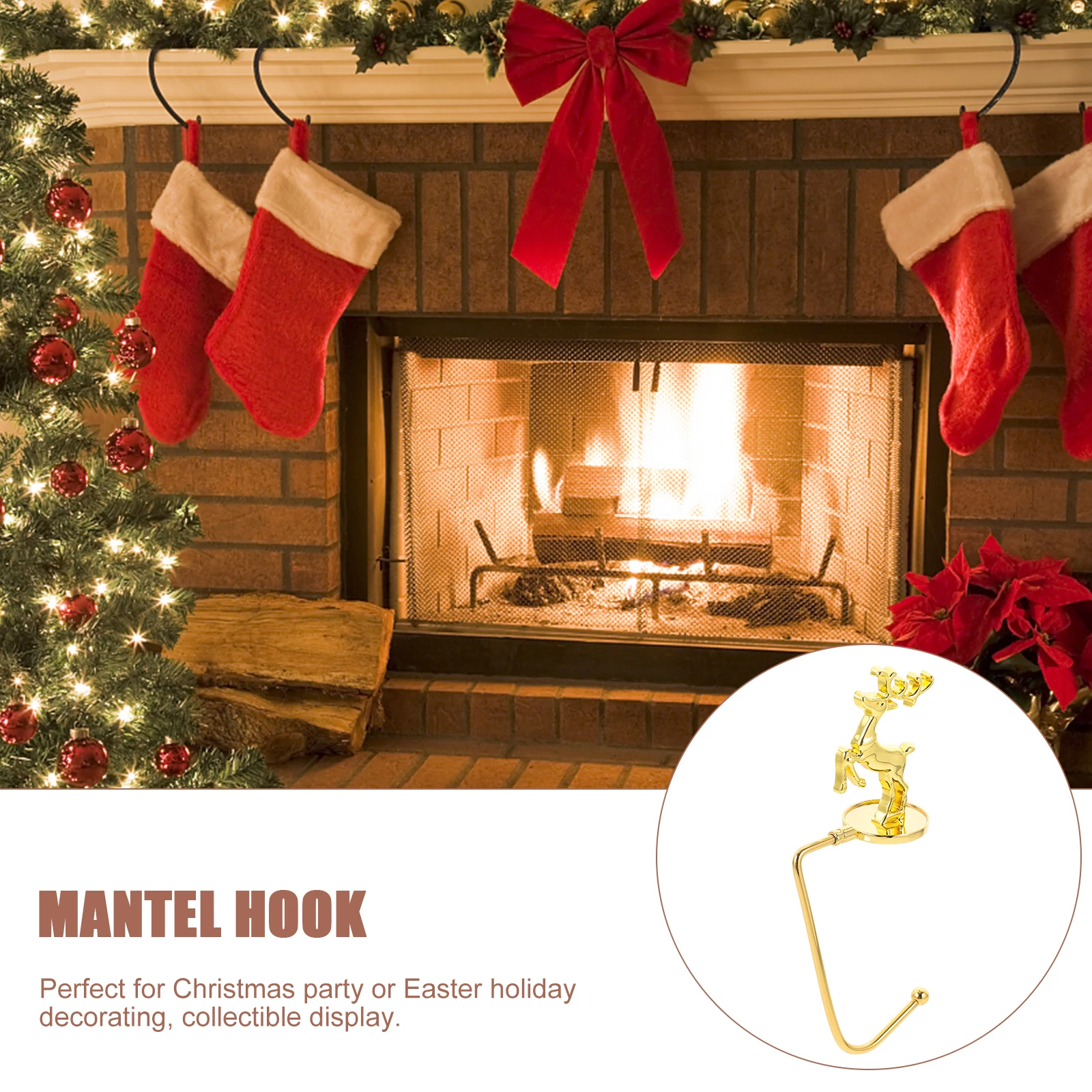 

4 Pcs Christmas Hook Hanging Stocking Holder Hooks for Stockings Mantel Hangers