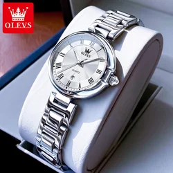 OLEVS Top Brand Women's Watches Fashion Dress Original Quartz Watch for Lady Waterproof Stainless Steel Luminous Simple Casual