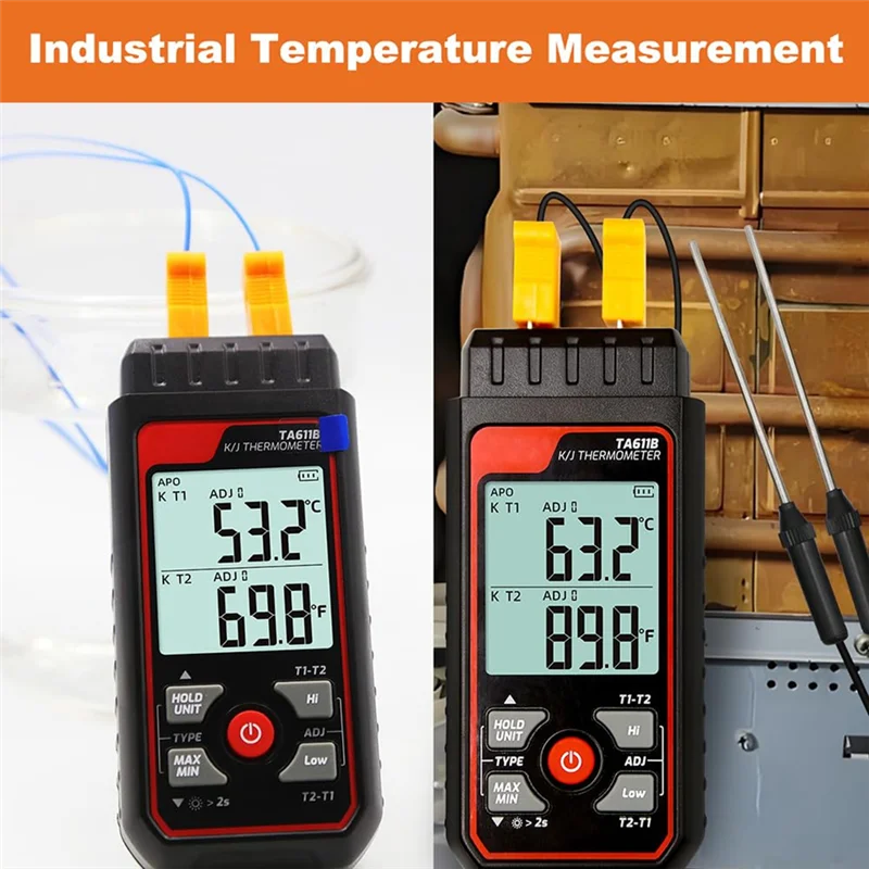 A88E-디지털 열전대 온도계 듀얼 채널 K/J 유형 온도계-328-2501 ℉   광범위 산업용 HVAC 온도 측정기