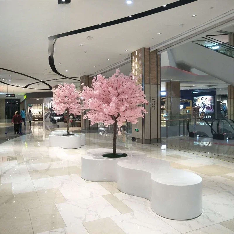 White petal lounge chair park, simulated green plant pot seat flower bed tree pool