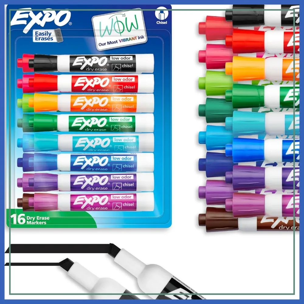 

EXPO Dry Erase Markers, Low Odor, Chisel Tip, 16 Pack - Perfect for Whiteboards, Calendars, Office, School & Classroom