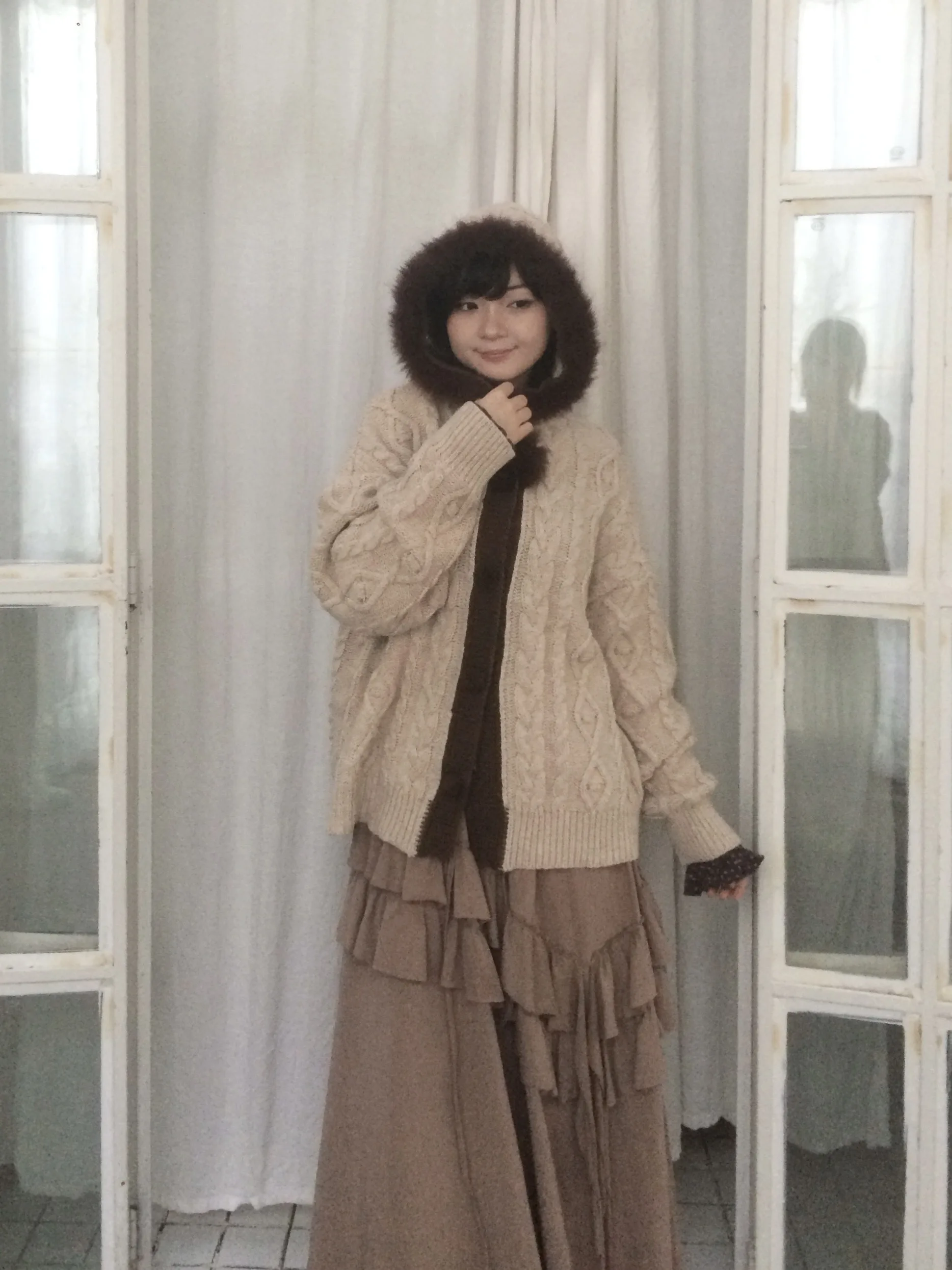 

Винтажный вязаный кардиган SicAstra с капюшоном, пушистый свободный свитер-жакет с ретро-узором, длинный рукав, зимнее пальто