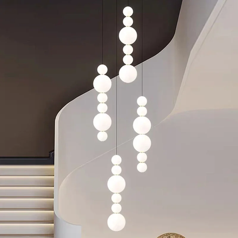 Nordic Ball String Led Pendant Lights Acrylic White for Staircase Living Room Restaurant Chandelier Home Decor Lighting Fixture