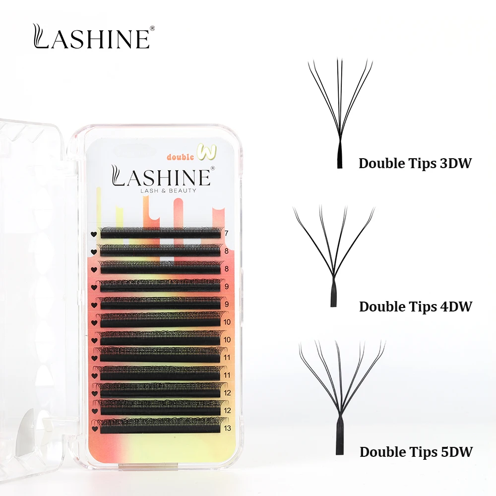 LASHINE Double Tips 3D/4D/5D W Shape Natural Soft Light Hand Woven Fans Automatic Flower 6D/8D/10D W Eyelashes Extensions