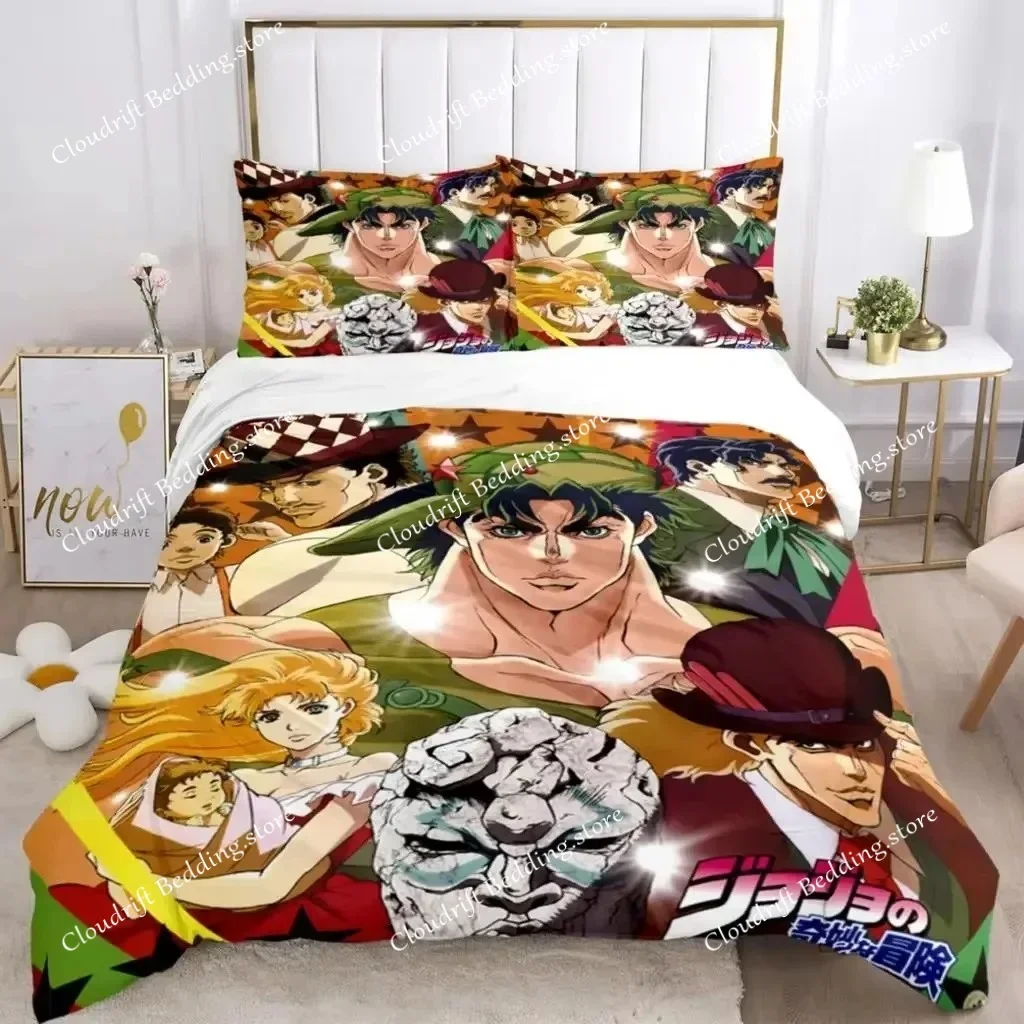 JOJO Anime Print Three Piece Bedding Set Fashion Article Boys Or Adults For Beds Quilt Covers Pillowcases Bedding Set Gift026