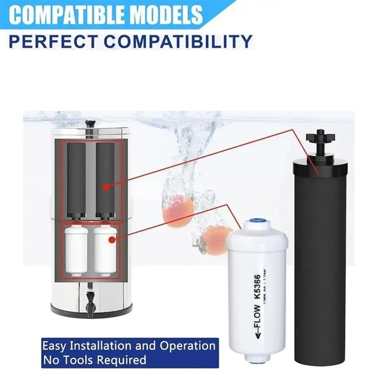 Filtre de rechange pour 2 et 2 filtres à eau au fluorure, compatible avec le système de filtrage de l'eau noire