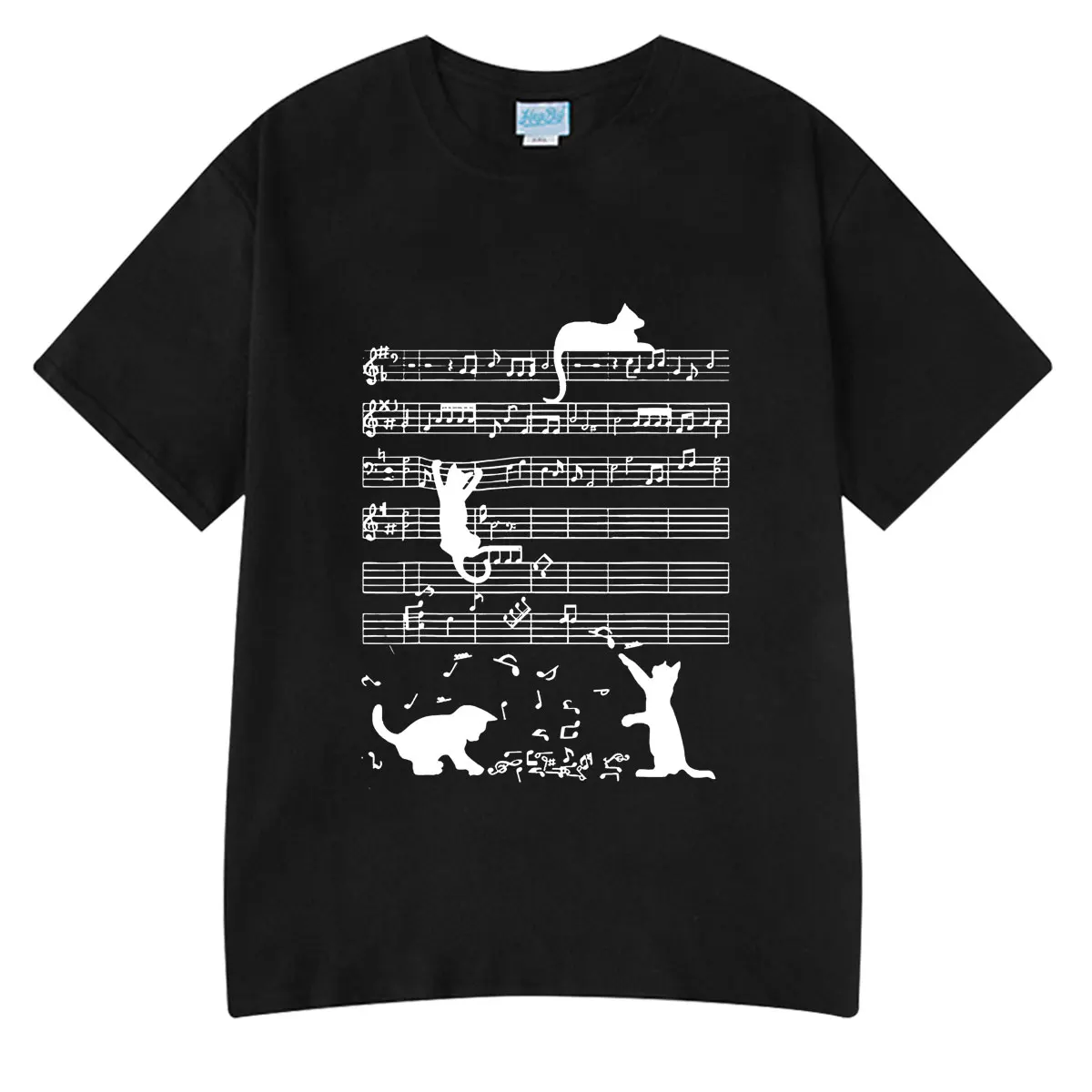 Funny Cat Playing Music Note Clef Musician Art Piano Graphic T-shirts Men Women Fashion Clothes High Quality Tee Cotton T-shirt