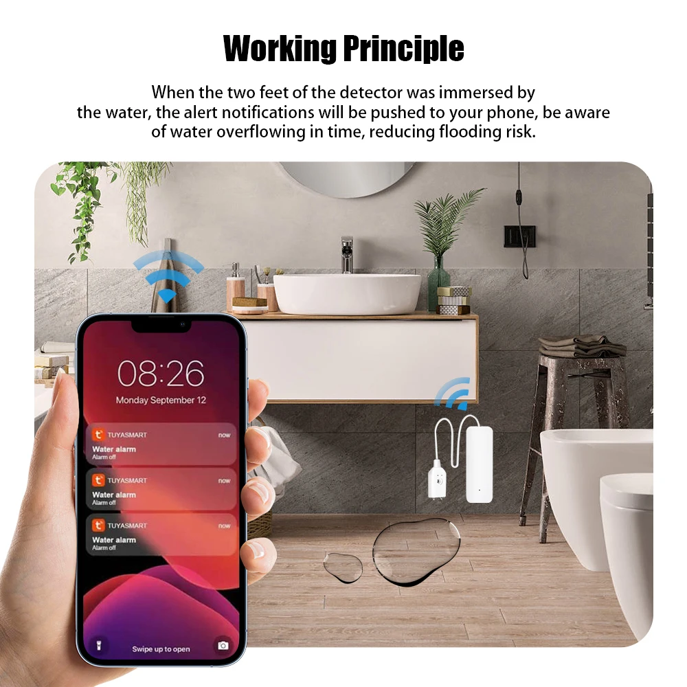 Tuya WiFi Water Leakage Sensor Alarm Smart Level Detector Security Protection System Smart Life APP Remote Push No Hub Required