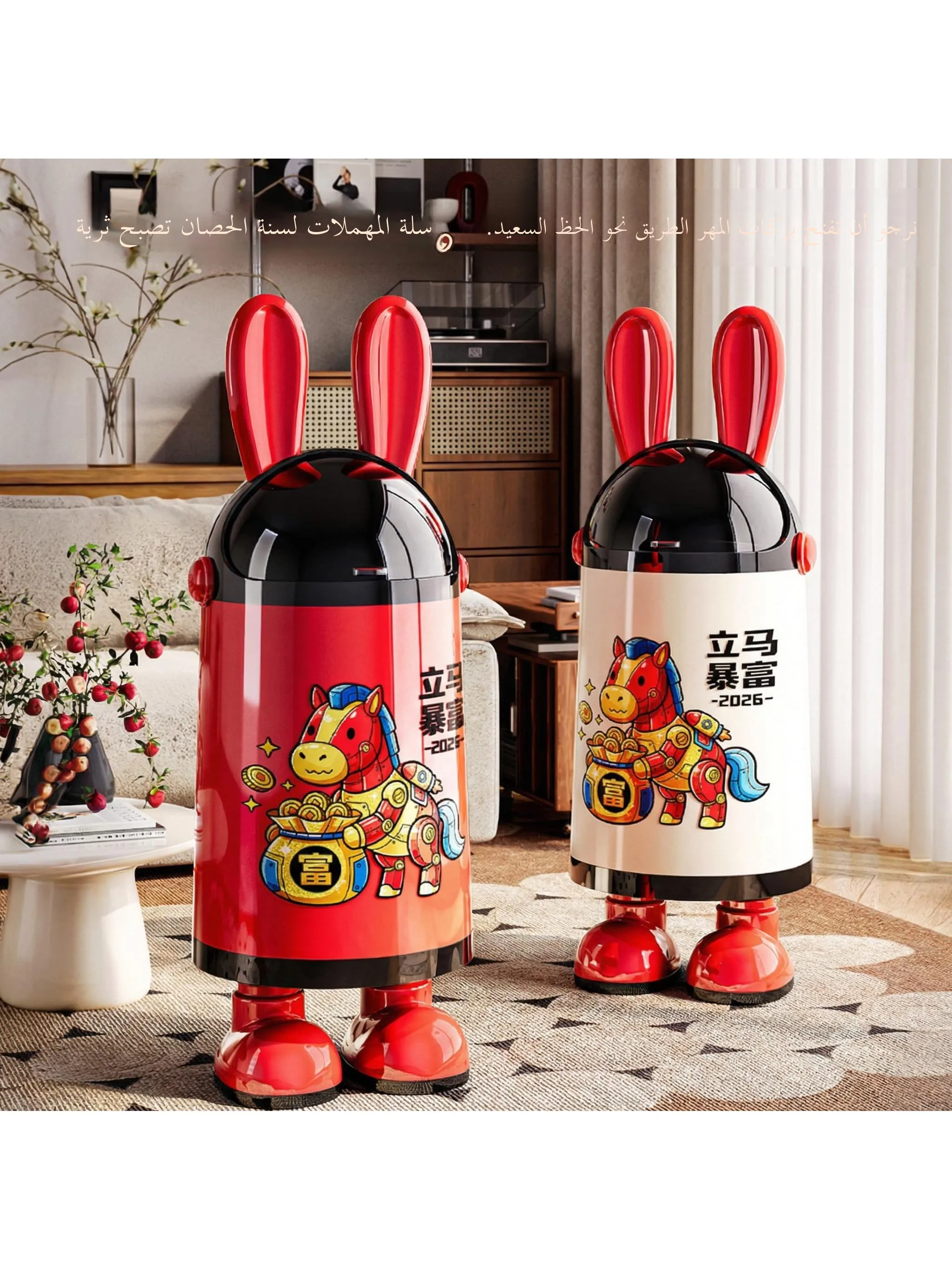 

Large Capacity Hopper Cover Rabbit Ear Trash Can Cartoon Kitchen Living Room Paper Bucket Creative Storage Bin Household Wast...