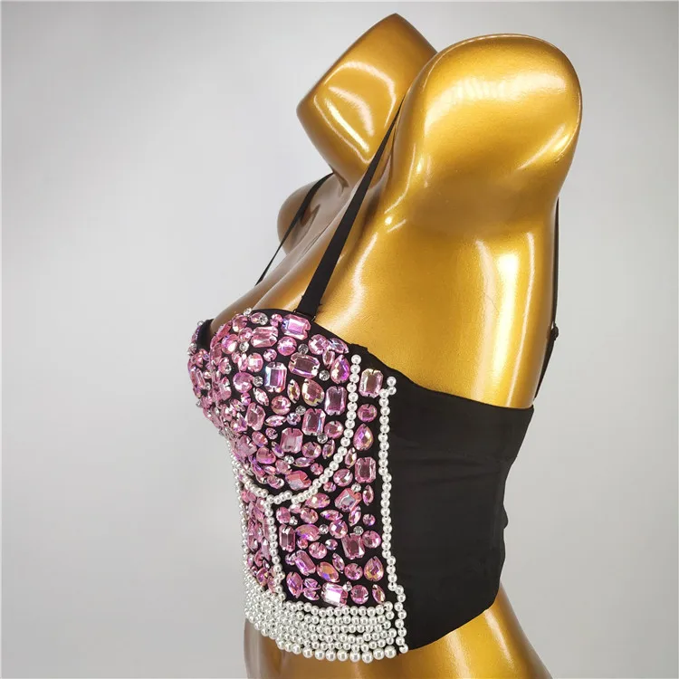 

Nightclub Sexy Women's Clothes Summer Hand Sewing Beads Crop-Top Spaghetti-Strap Small Vest Sling Tube Top Ladies in Stock