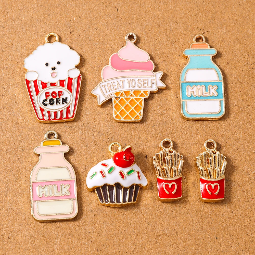 

10pcs Enamel Milk Cake French Fries Charms Pendants for Jewelry Making Necklace Earrings Bracelet DIY Handmade Accessories